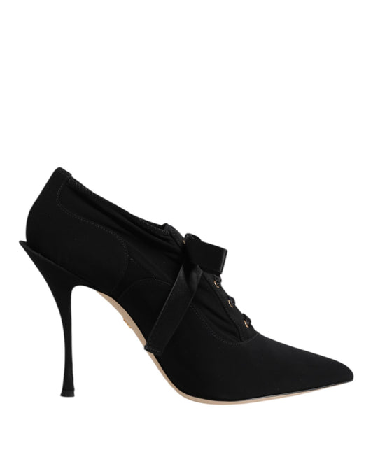 Black Lace Up Stiletto Heels Pumps Shoes