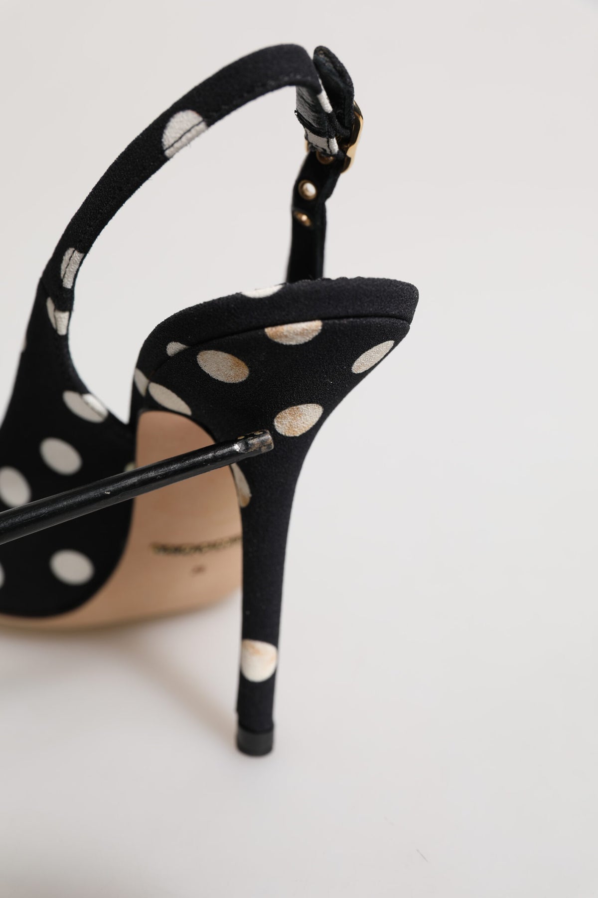 Black White Dotted Stiletto Slingback Shoes