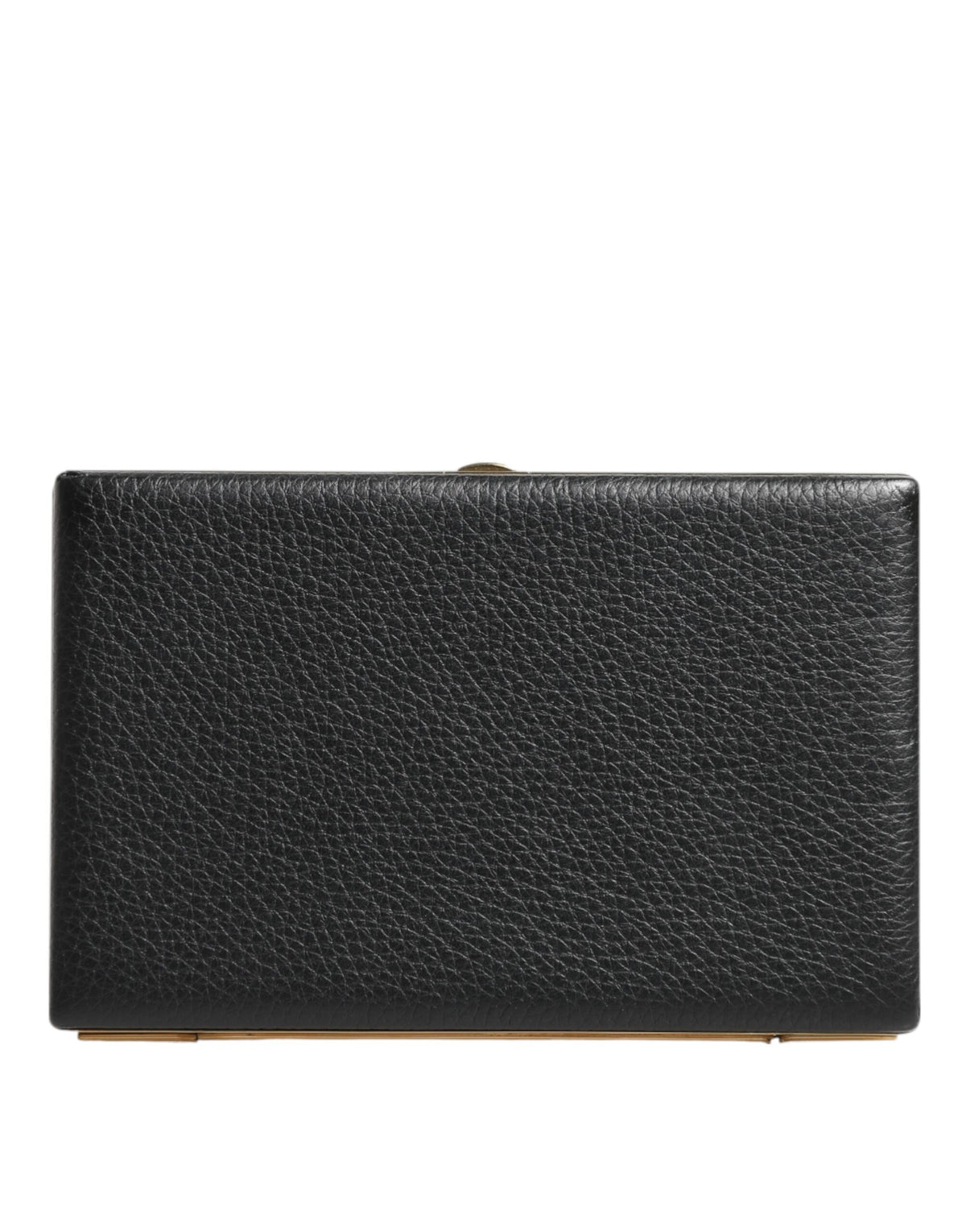 Black Leather Gold Frame Clutch Evening Party Purse Bag