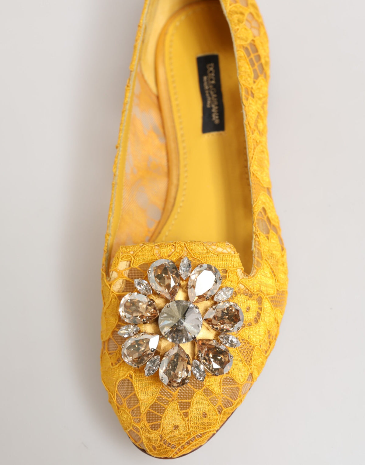 Yellow Taormina Lace Crystals Flats Shoes
