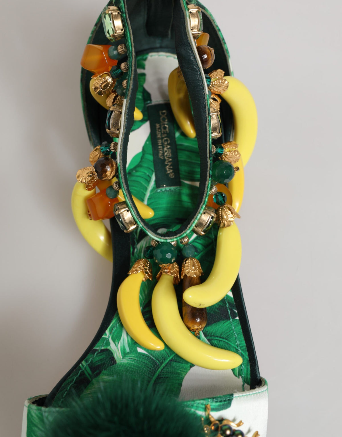 Green Mink Fur Satin Banana Leaf Sandals Shoes