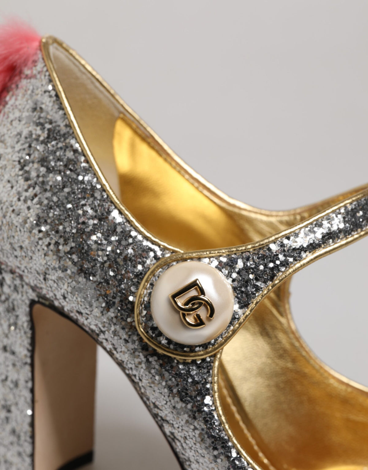 Silver Glitter Mink Fur VALLY Pump Shoes