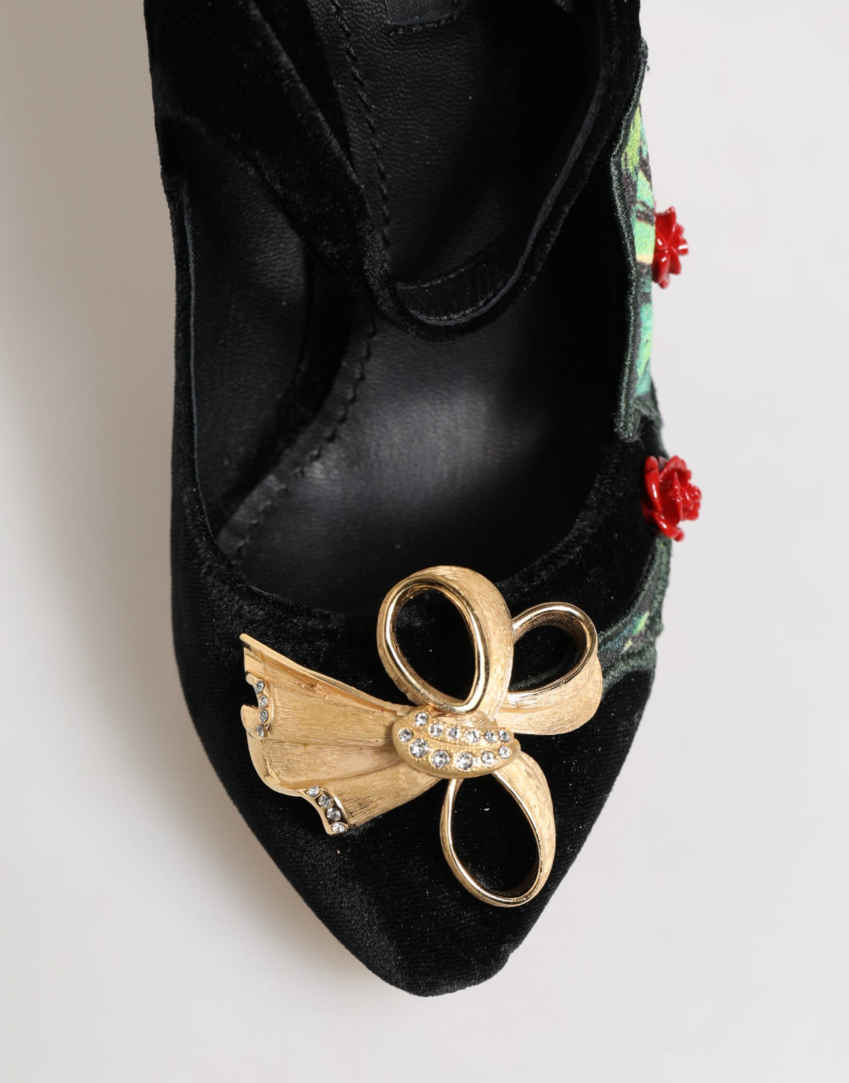 Black Roses Crystal Brooch Mary Jane Shoes