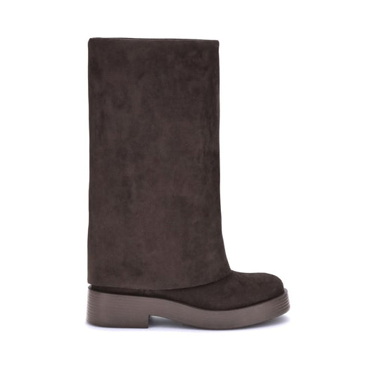 Brown Polyester Flat Boots