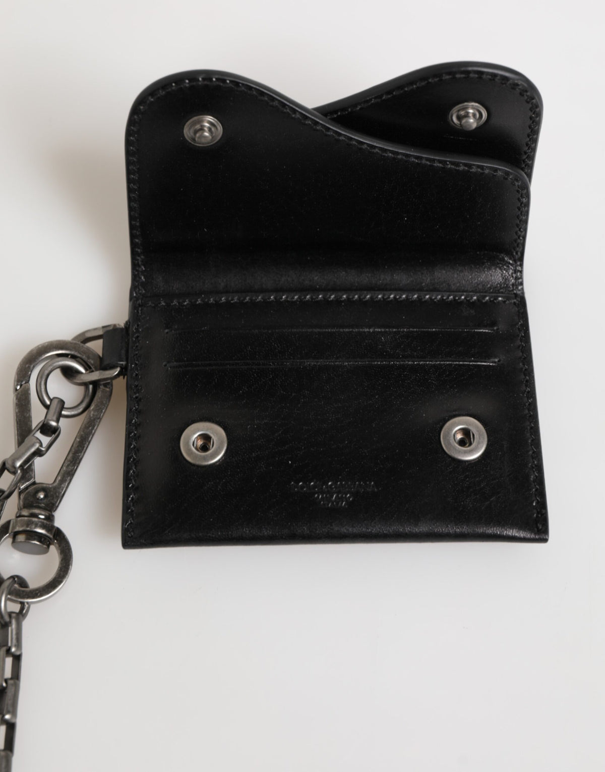 Black Cavallo Leather Wallet Chain Snap Bifold Card Holder