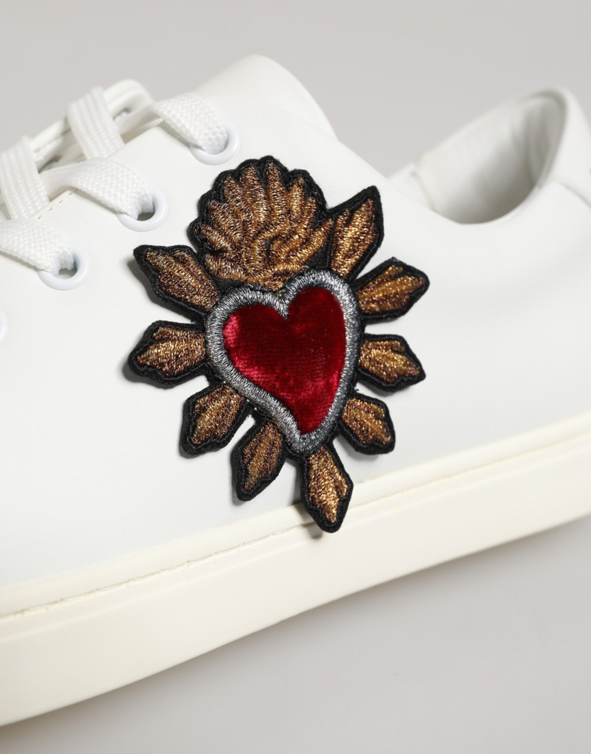 White Leather Sacred Heart Patch Sneakers Shoes