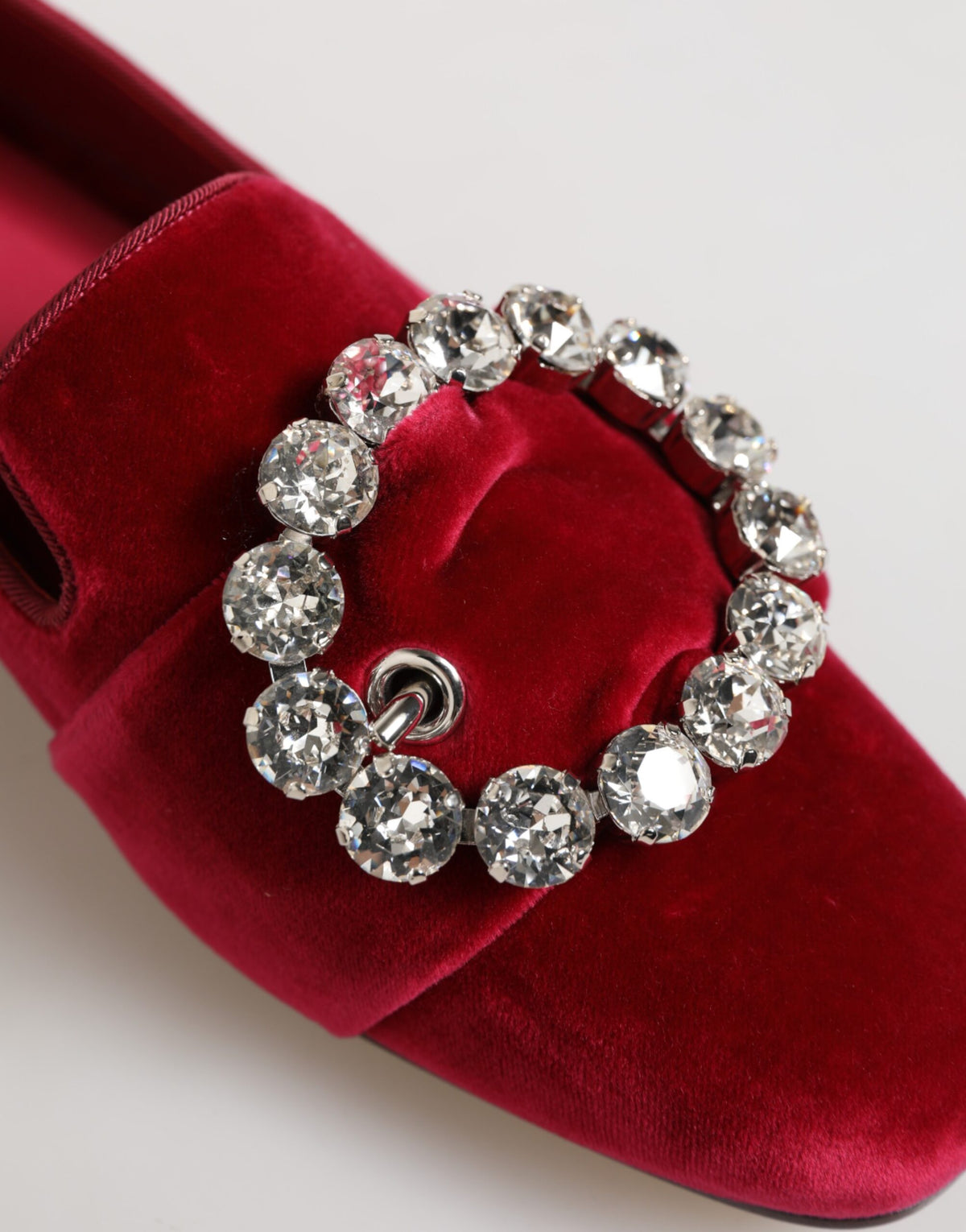 Red Velvet Crystal Buckle Loafers Flats Shoes
