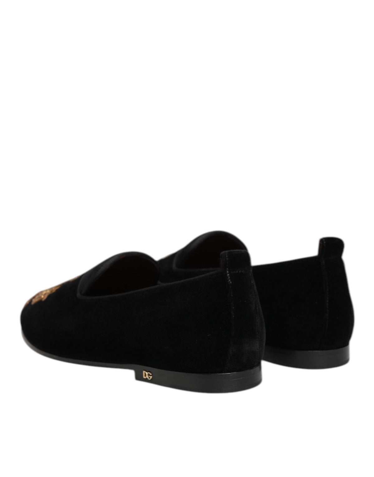 Black Velvet Gold Crown Mens Loafers Shoes
