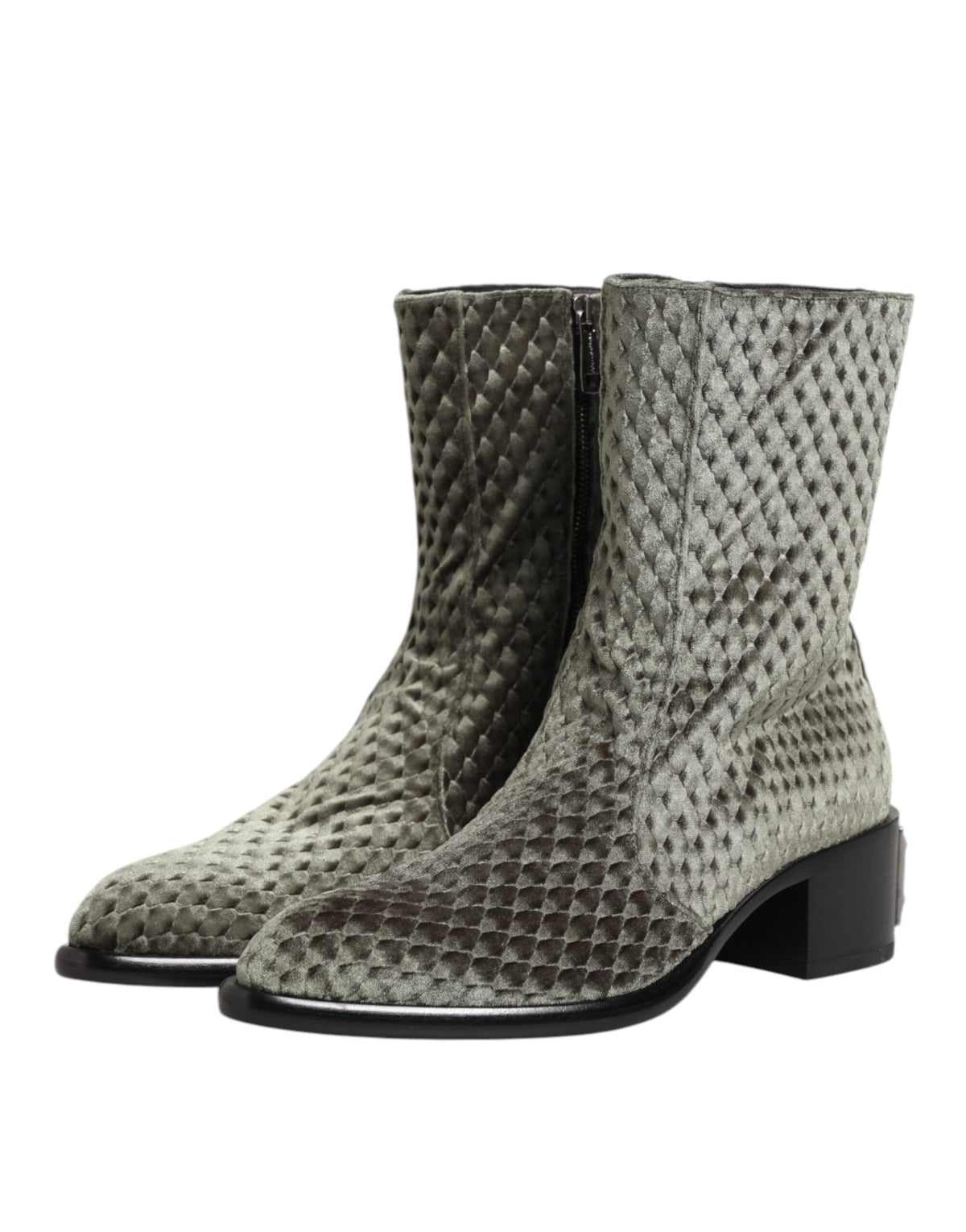 Gray Cotton Velvet Mid Calf Short Boots Shoes