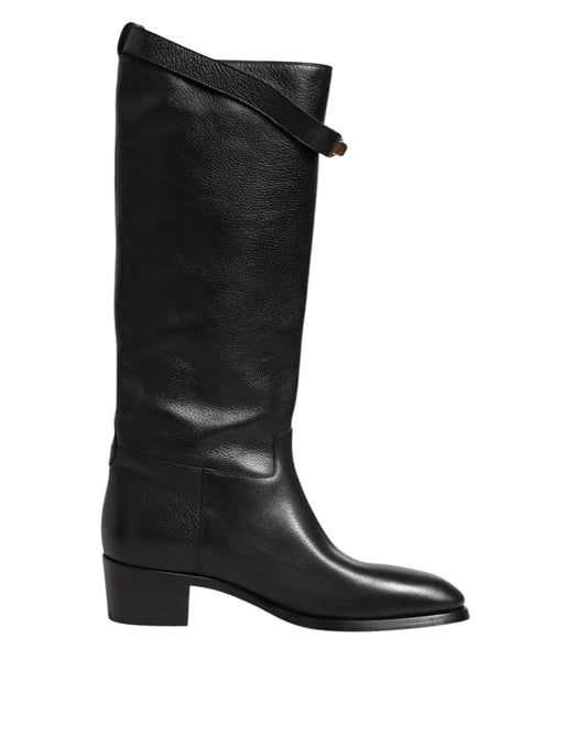 Black Logo Plaque Over The Calf Boots Shoes