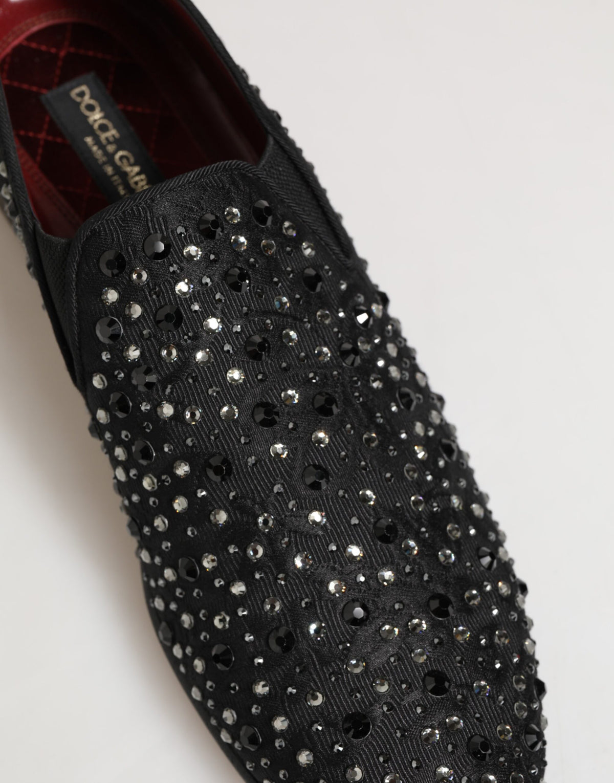 Black Suede Crystal Embellished Loafer Shoes