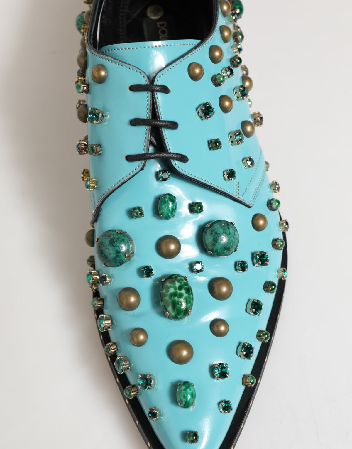 Turquoise Crystal Embellished Men Derby Shoes