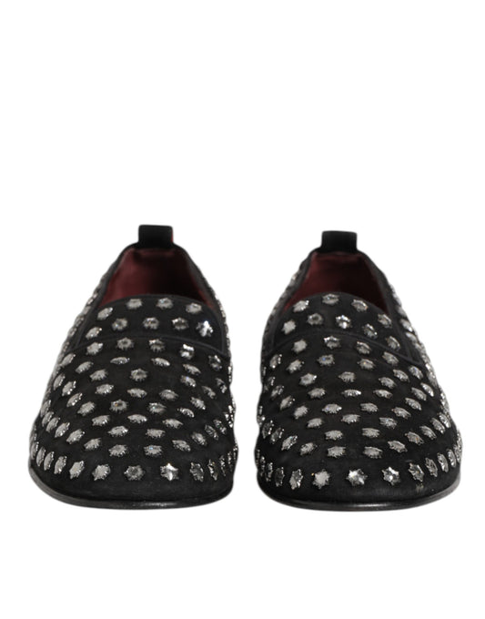 Black Crystal Embellished Loafers Dress Shoes