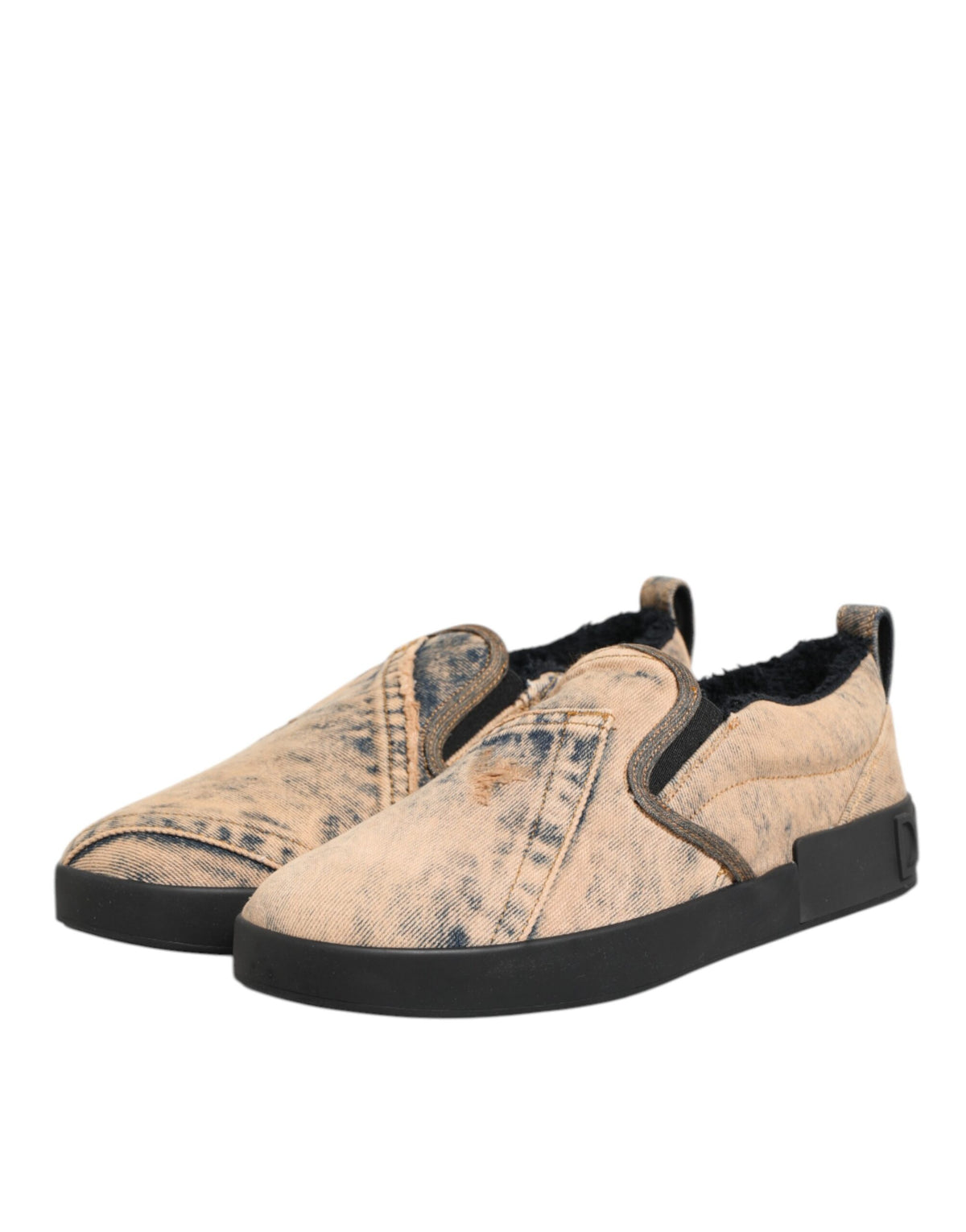 Beige Cotton Low Top Slip On Sneakers Shoes