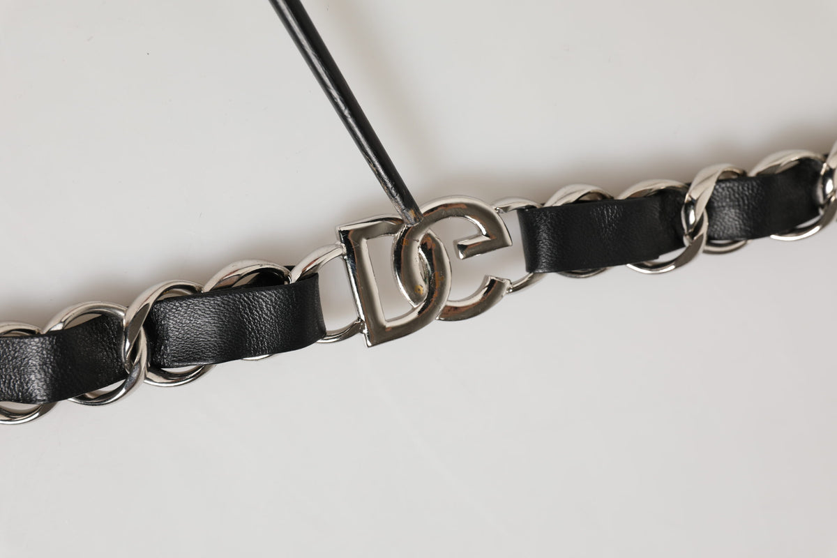 Black Leather Silver Chain Bag Accessory Shoulder Strap