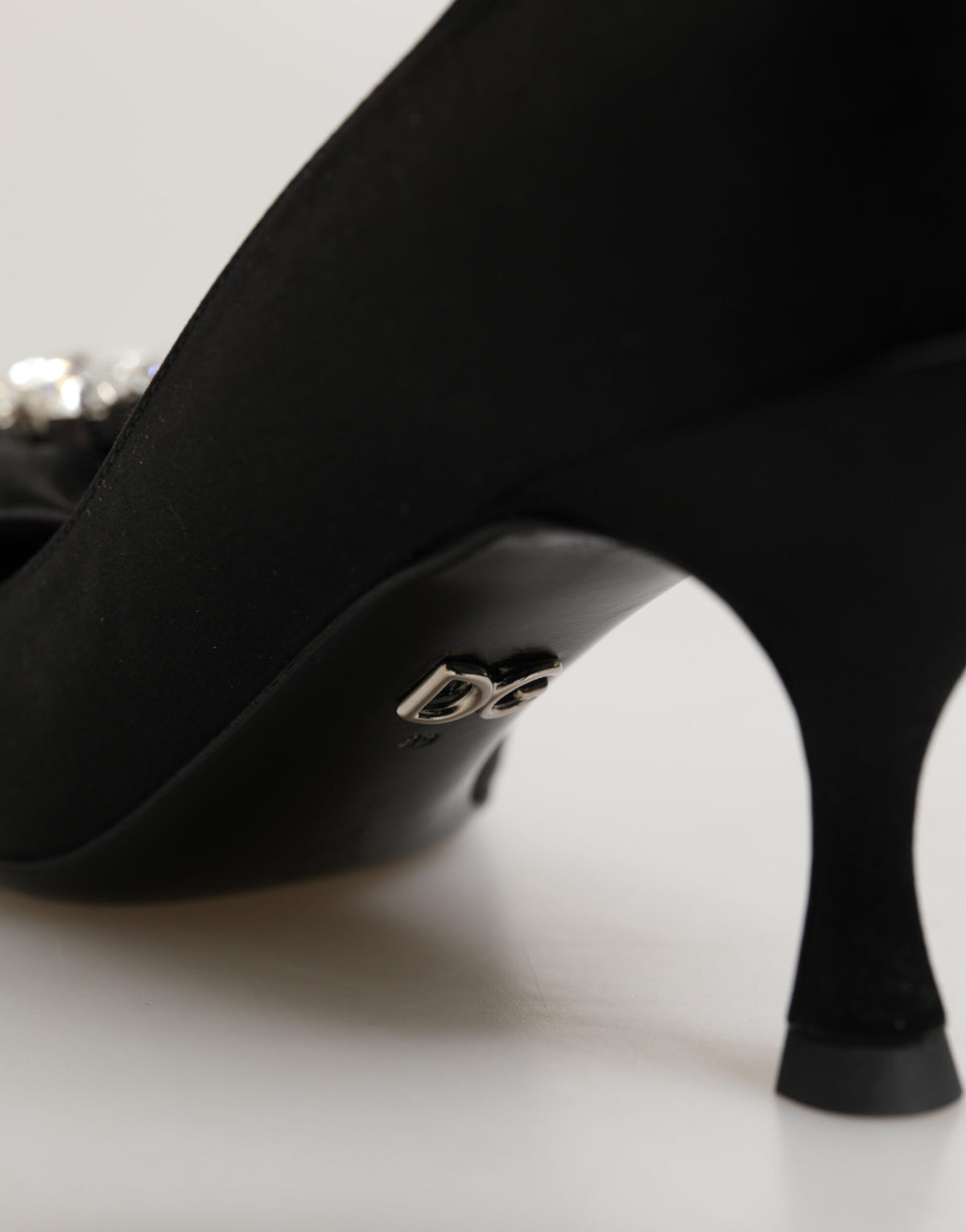Black Satin Bow Crystal Embellishment Pumps Shoes