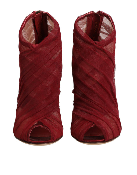 Red Tulle Ankle Boots Stiletto Heels Shoes