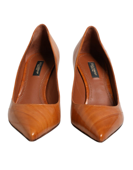 Brown Leather Kitten Heels Pumps Shoes