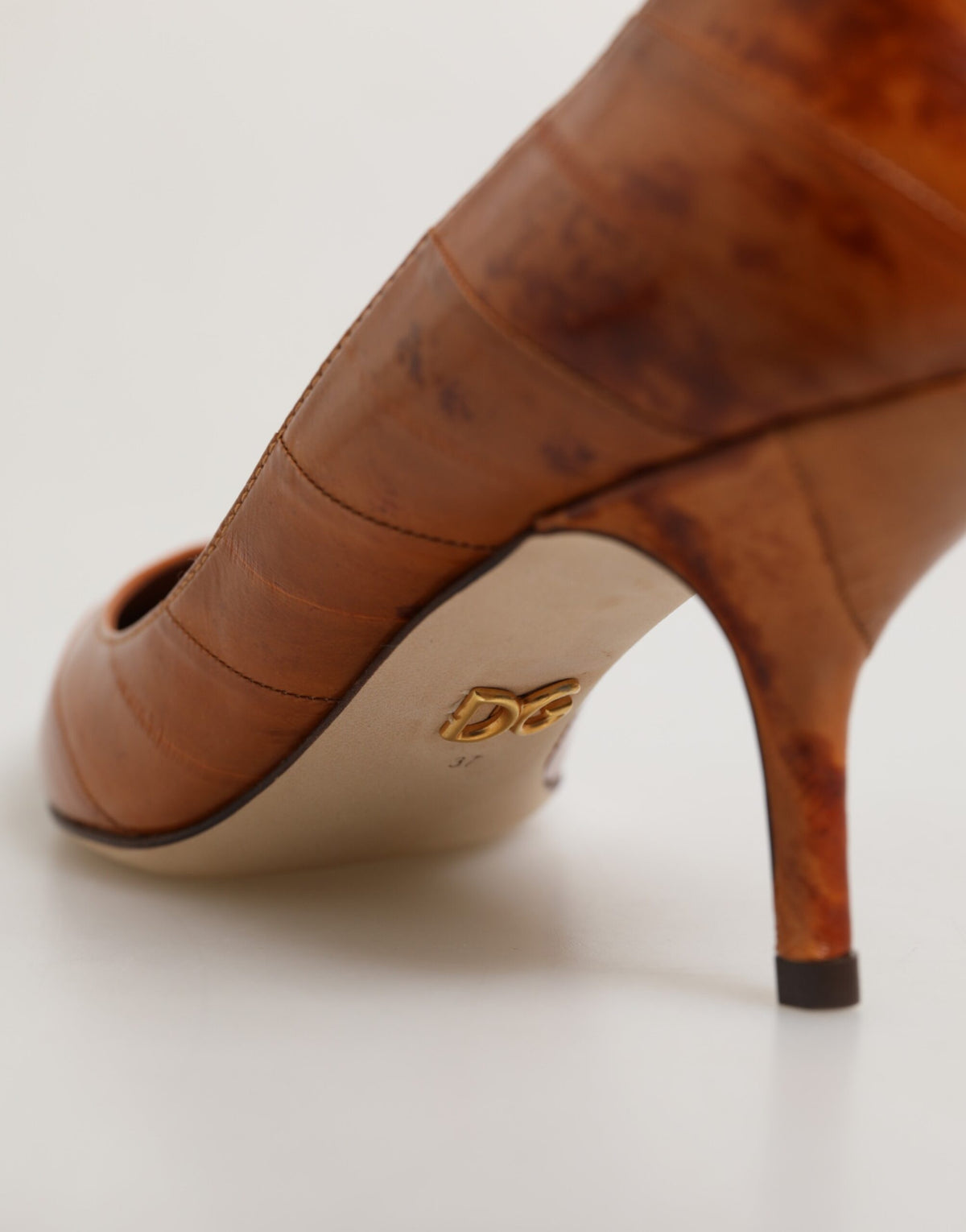 Brown Leather Kitten Heels Pumps Shoes