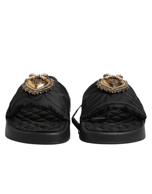 Black Devotion Matelassé Leather Slides Shoes