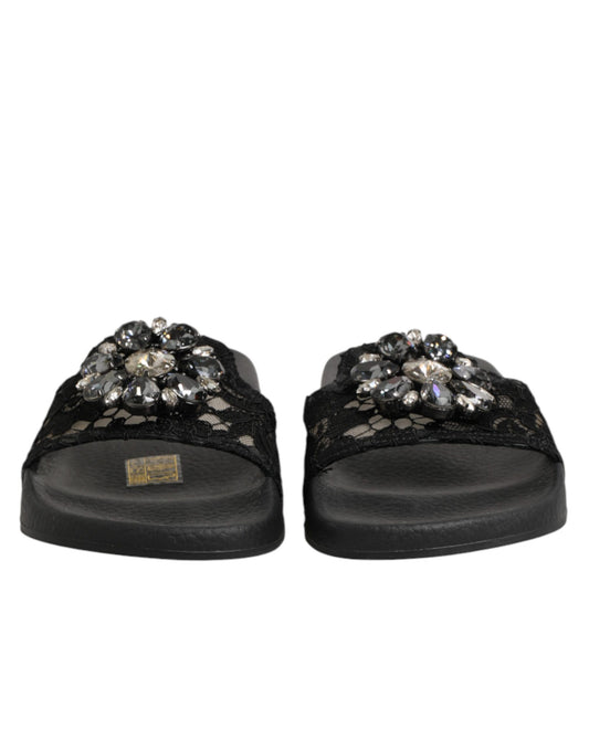 Black Devotion Matelassé Leather Slides Shoes