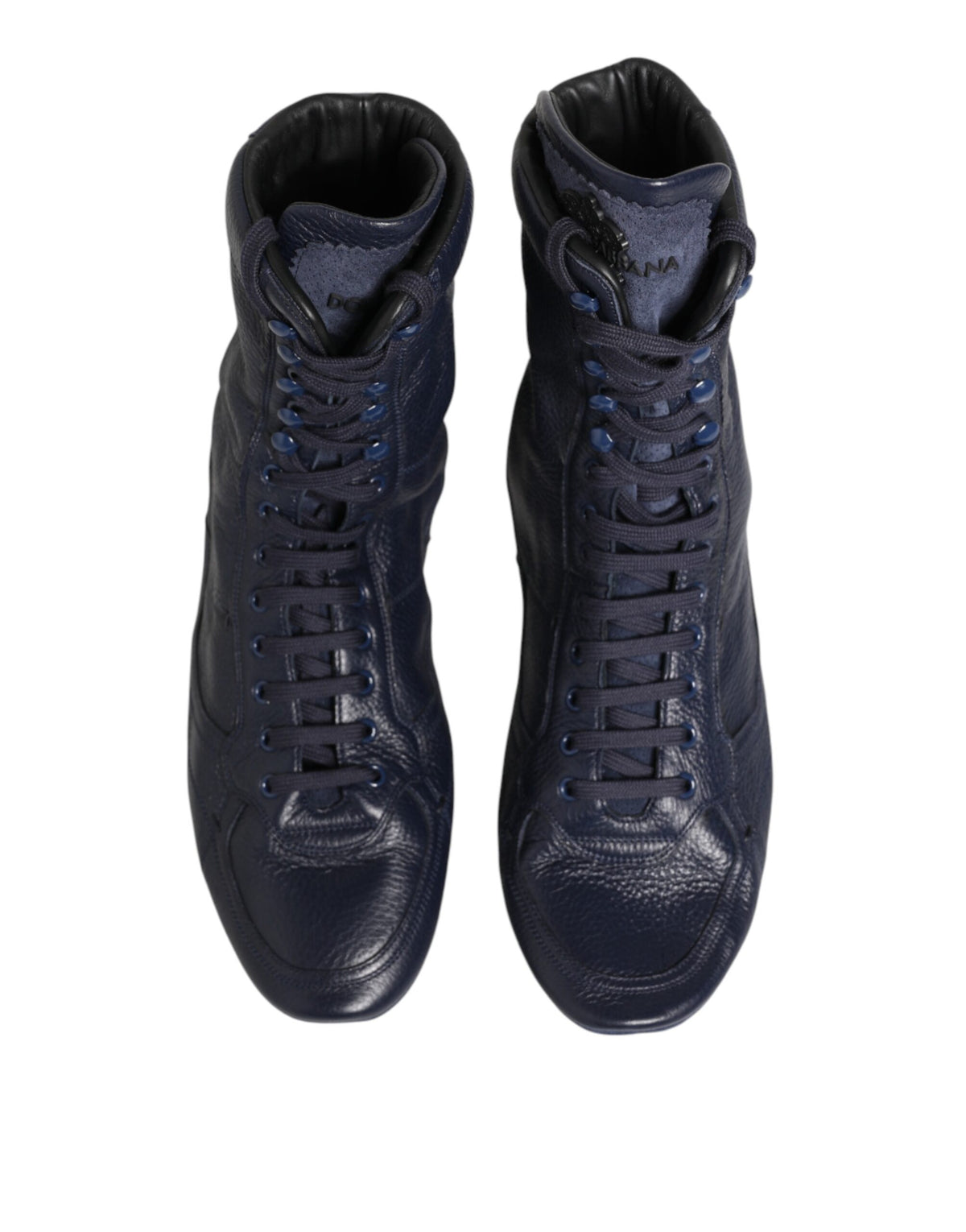 Dark Blue Deer Leather Mid Calf Boots Shoes