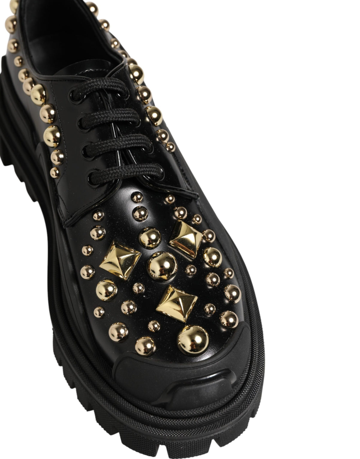Black Leather Jeweled Crystals Derby Shoes