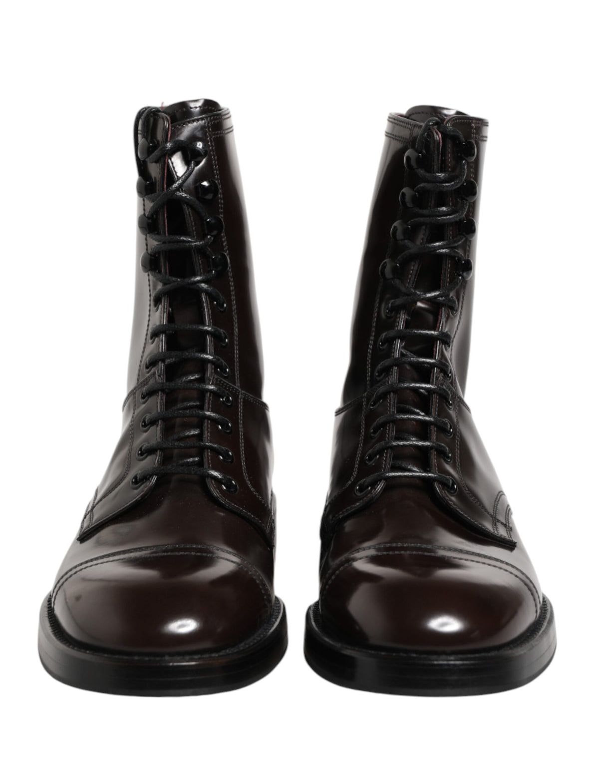 Brown Leather Lace Up Mid Calf Boots Shoes