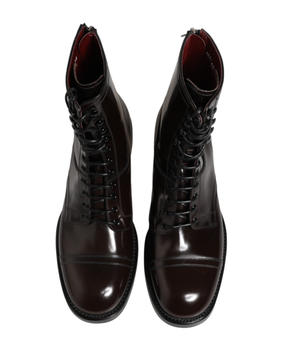 Brown Leather Lace Up Mid Calf Boots Shoes