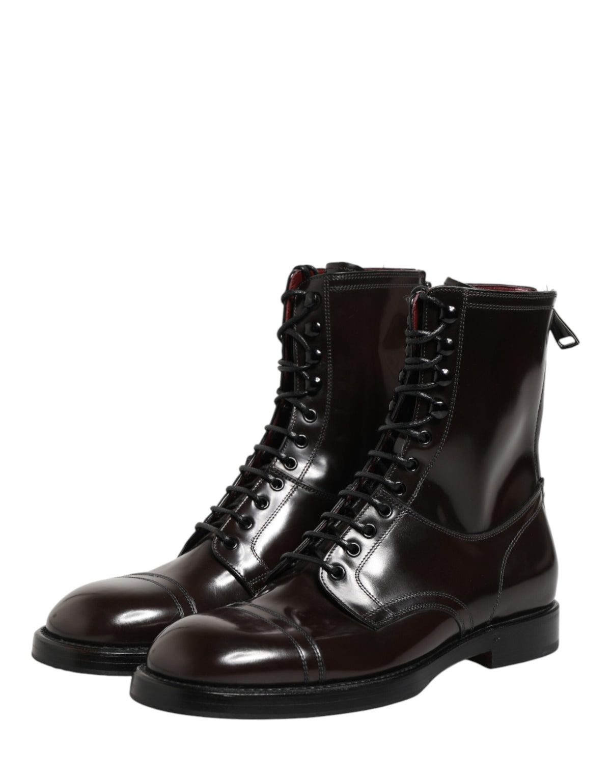Brown Leather Lace Up Mid Calf Boots Shoes