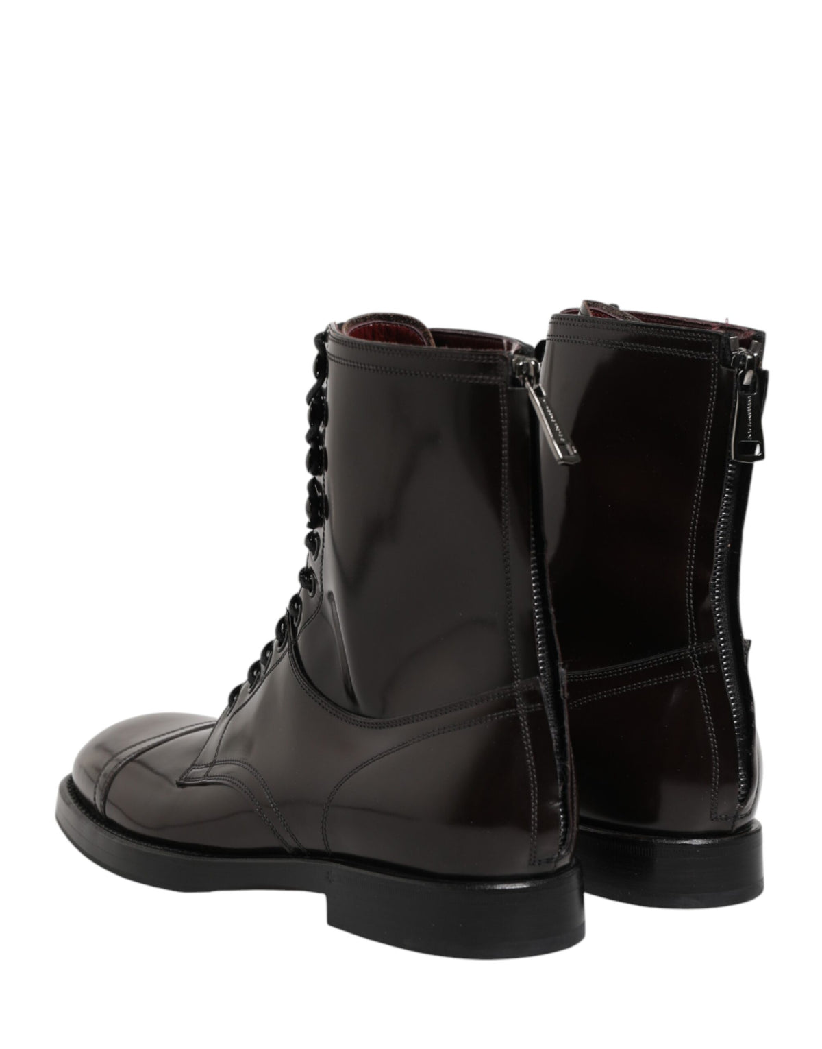 Brown Leather Lace Up Mid Calf Boots Shoes