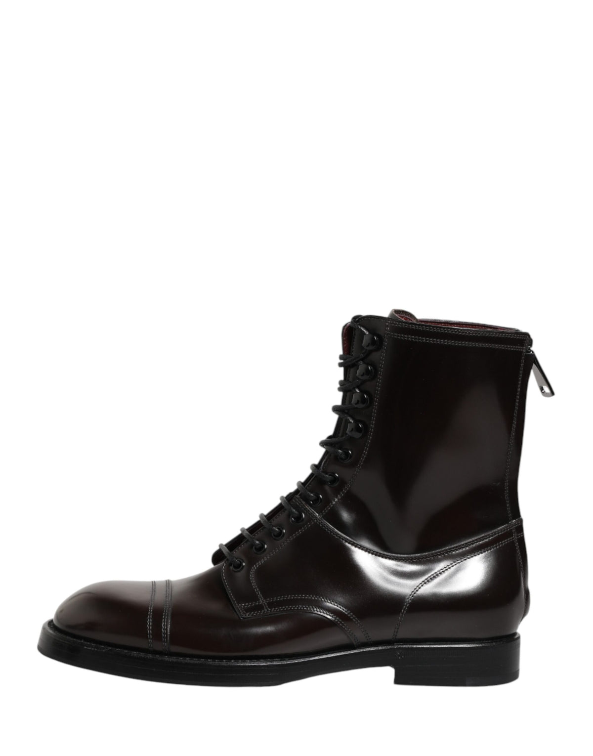 Brown Leather Lace Up Mid Calf Boots Shoes