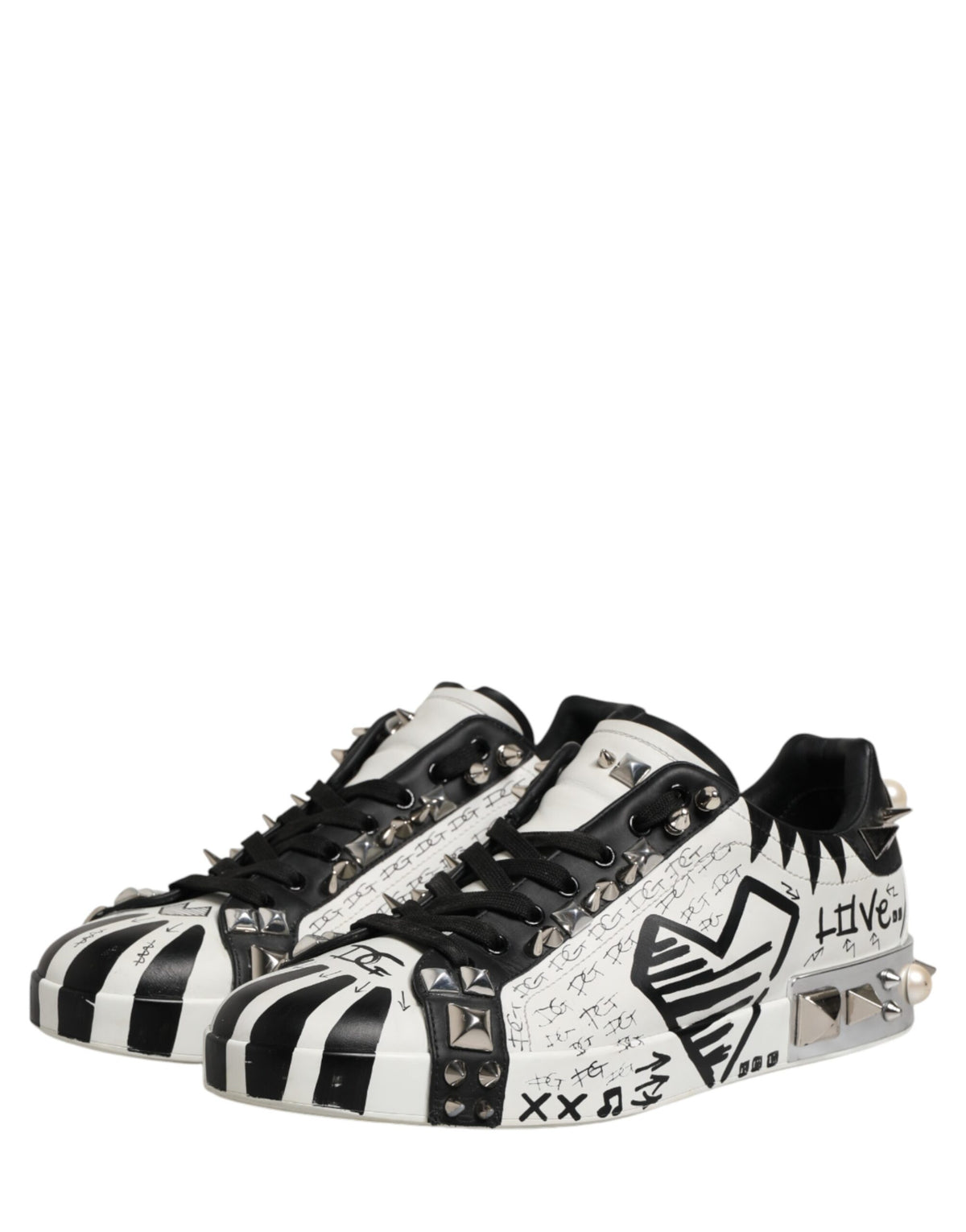 Black White Studded Low Top Sneakers Shoes