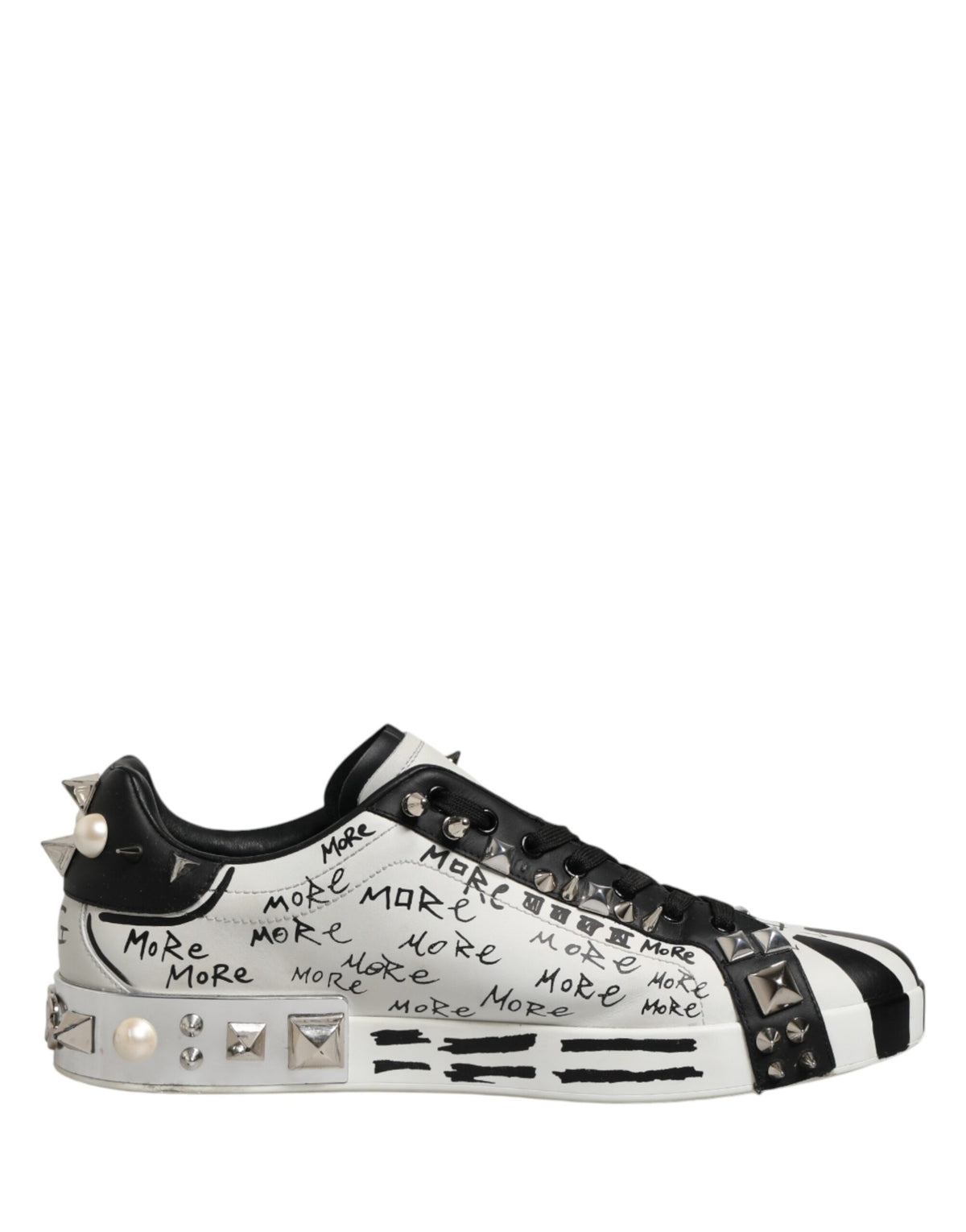 Black White Studded Low Top Sneakers Shoes