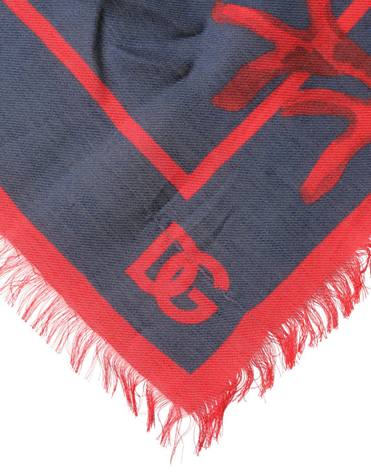Blue Red Coral Print Square Foulard Men Scarf