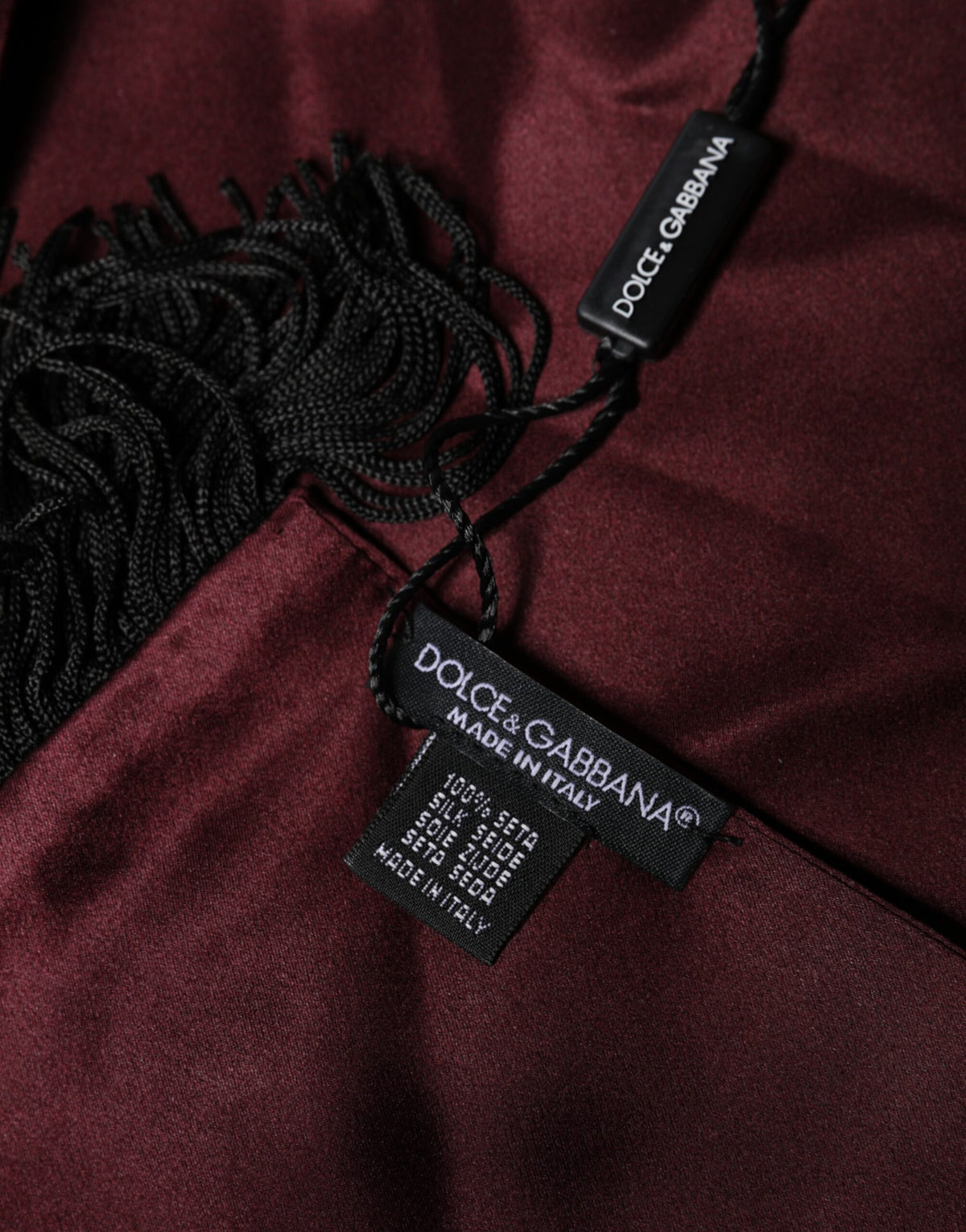 Maroon Silk Satin Fringes Neck Foulard Scarf