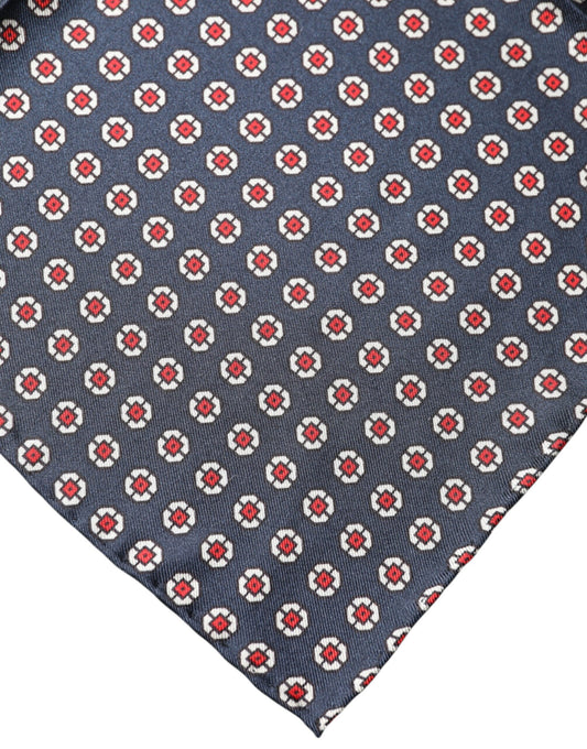 Blue Patterned Silk Square Handkerchief Scarf
