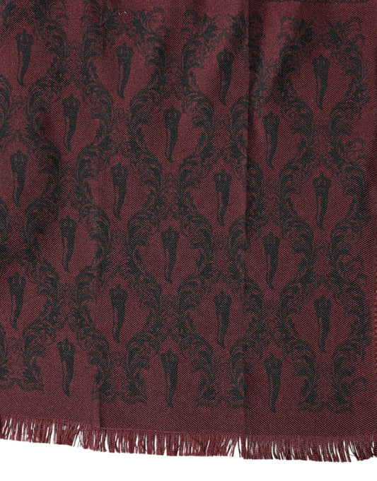 Maroon Patterned Silk Wrap Foulard Men 133cm x 22cm Scarf